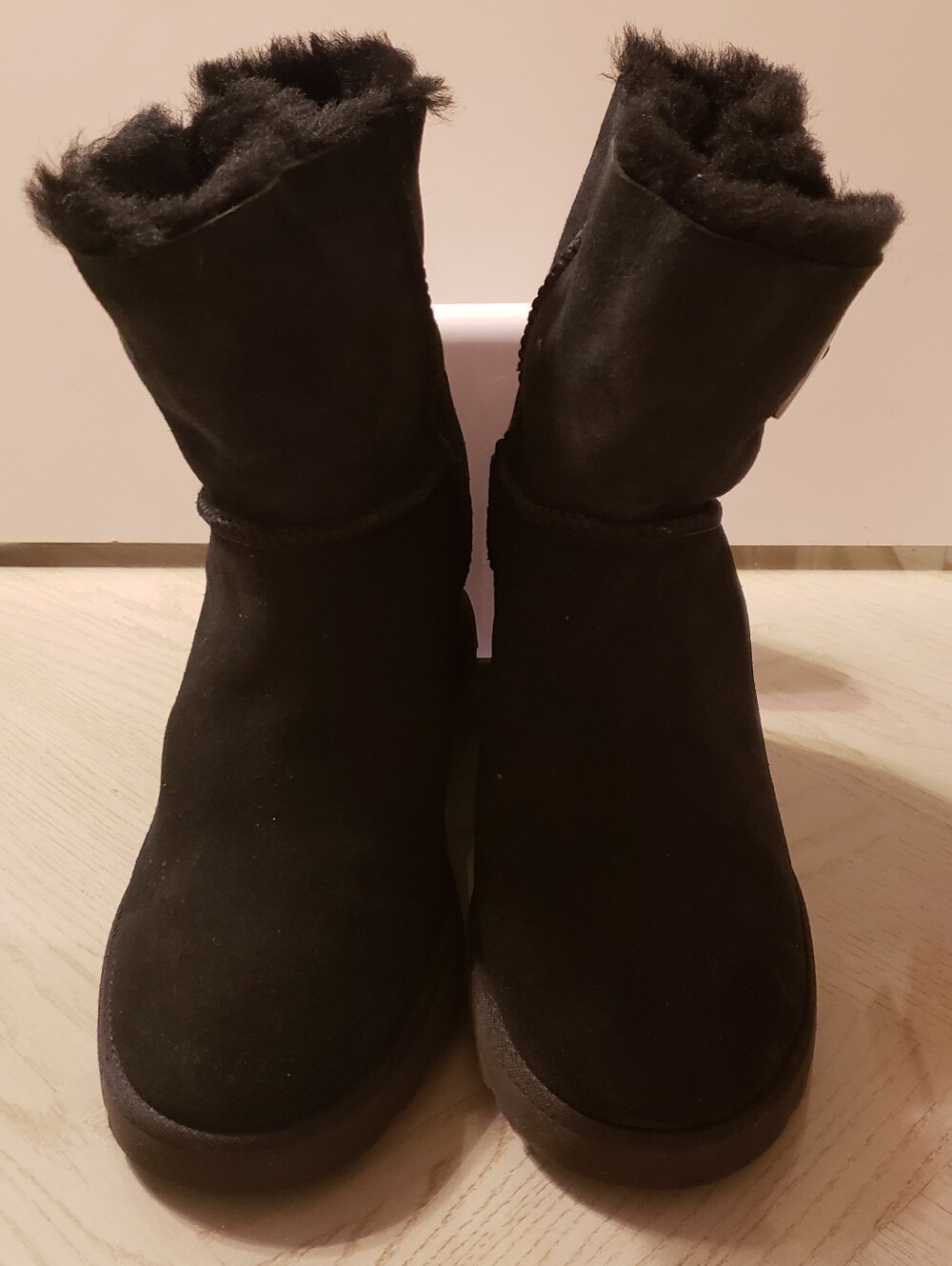UGG Classic Femme Toggle Wedge Black Shearling Lined Boots